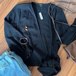 Madewell Black Textured Wrap Blouse Size Small NWT Tie Front
